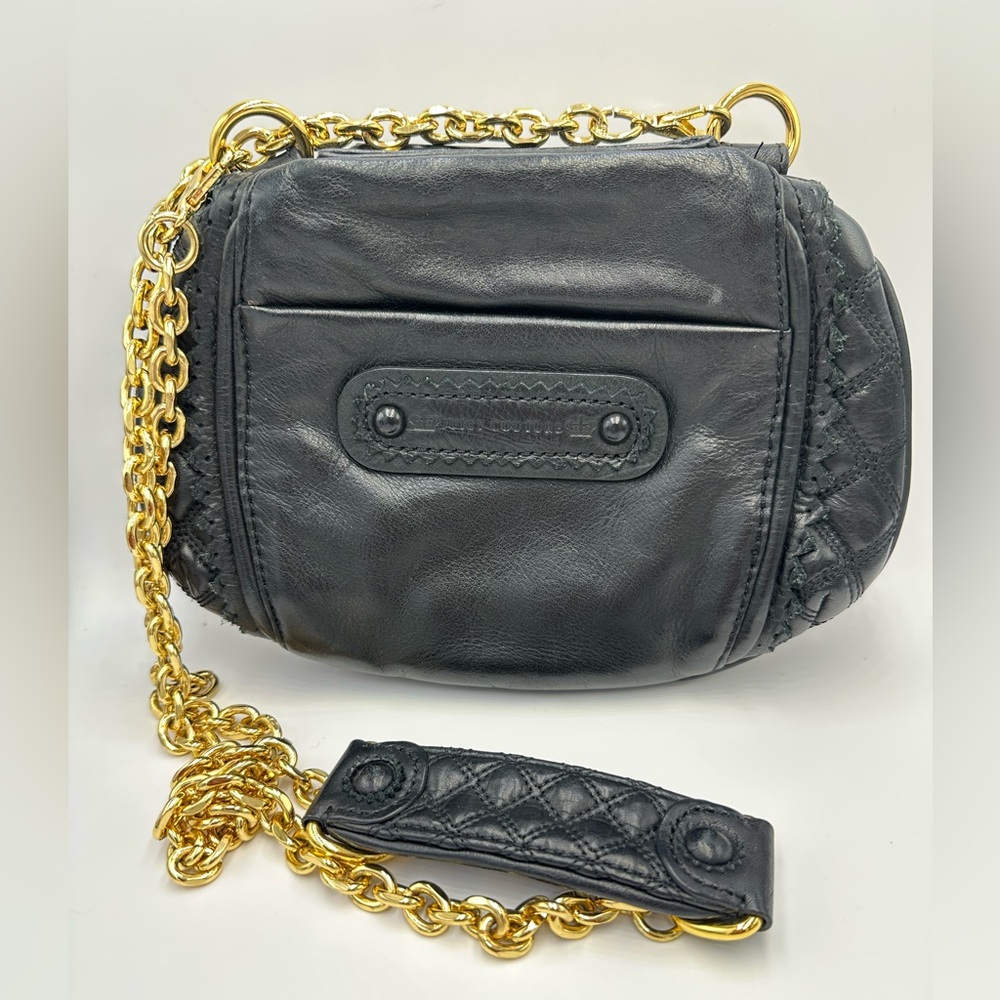 Juicy Couture Black Leather Quilted Crossbody Bag w/Gold Chain